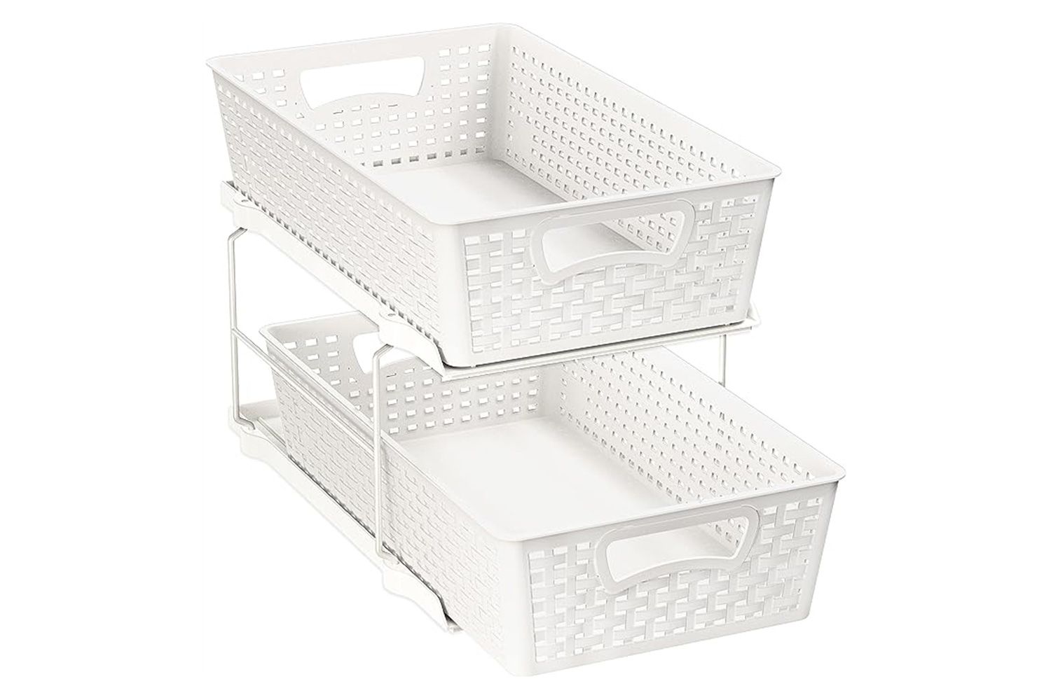 Simple Houseware 2 Tier Sliding Cabinet Basket Organizer Drawer, White 