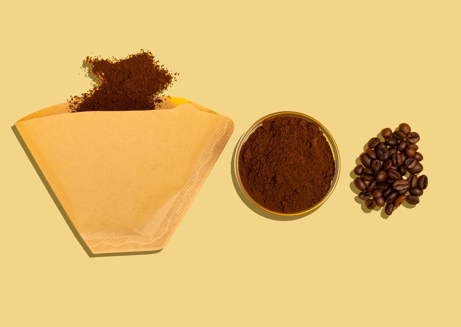 coffee grounds on yellow